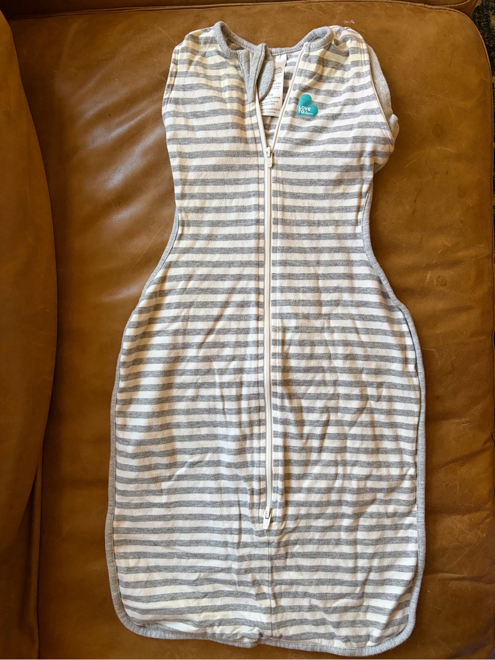 2 sleep sacks: Love to Dream Grey & White Striped Sleep Sack Swaddle, Halo teddy